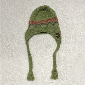 Burton Green‎ Knit Hat with ear flaps and braids Red Zigzag